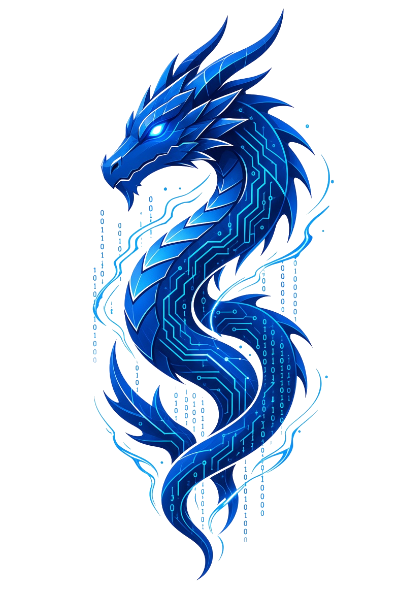 Azure blue dragon with glowing circuitry